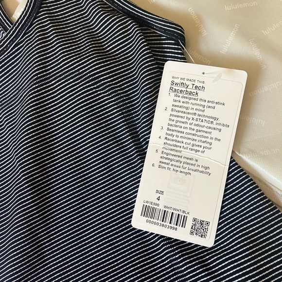 NWT Lululemon Swiftly Tech Racerback, Sz 4, White/White/Black - Picture 3 of 6